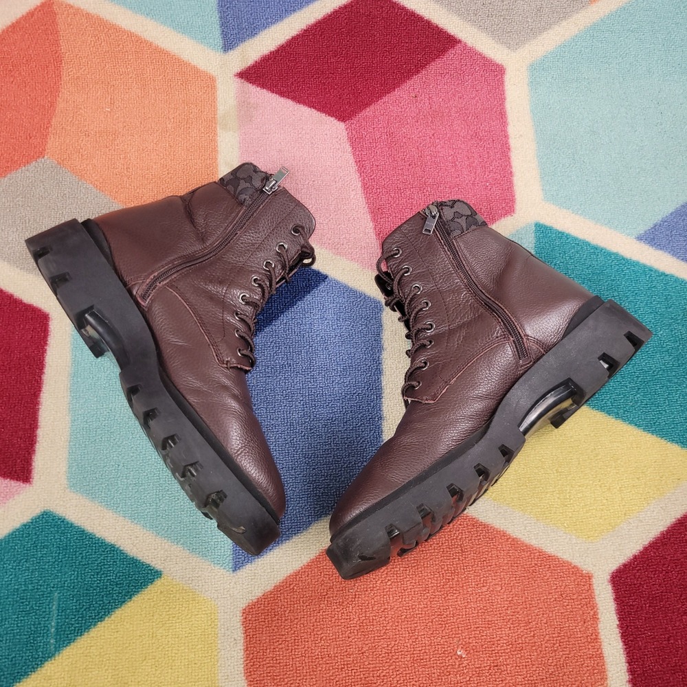 Coach Mens City Sole Boots Brown Signature Jacquard‎ Lug Sole Zipper Size 12 D - Picture 7 of 10